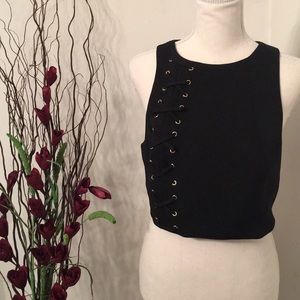 Express Black Sleeveless Crepe Lace Up Crop Top